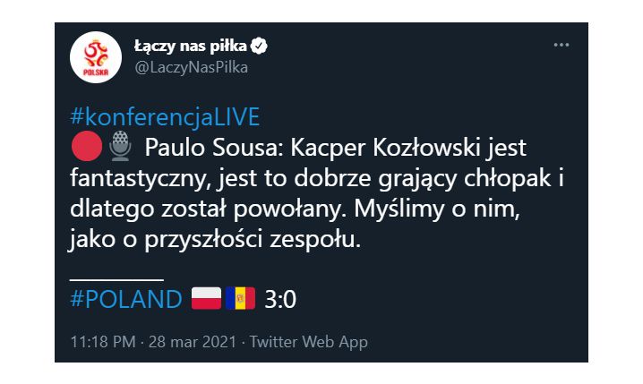 SŁOWA Paulo Sousy po debiucie Kozłowskiego w kadrze!